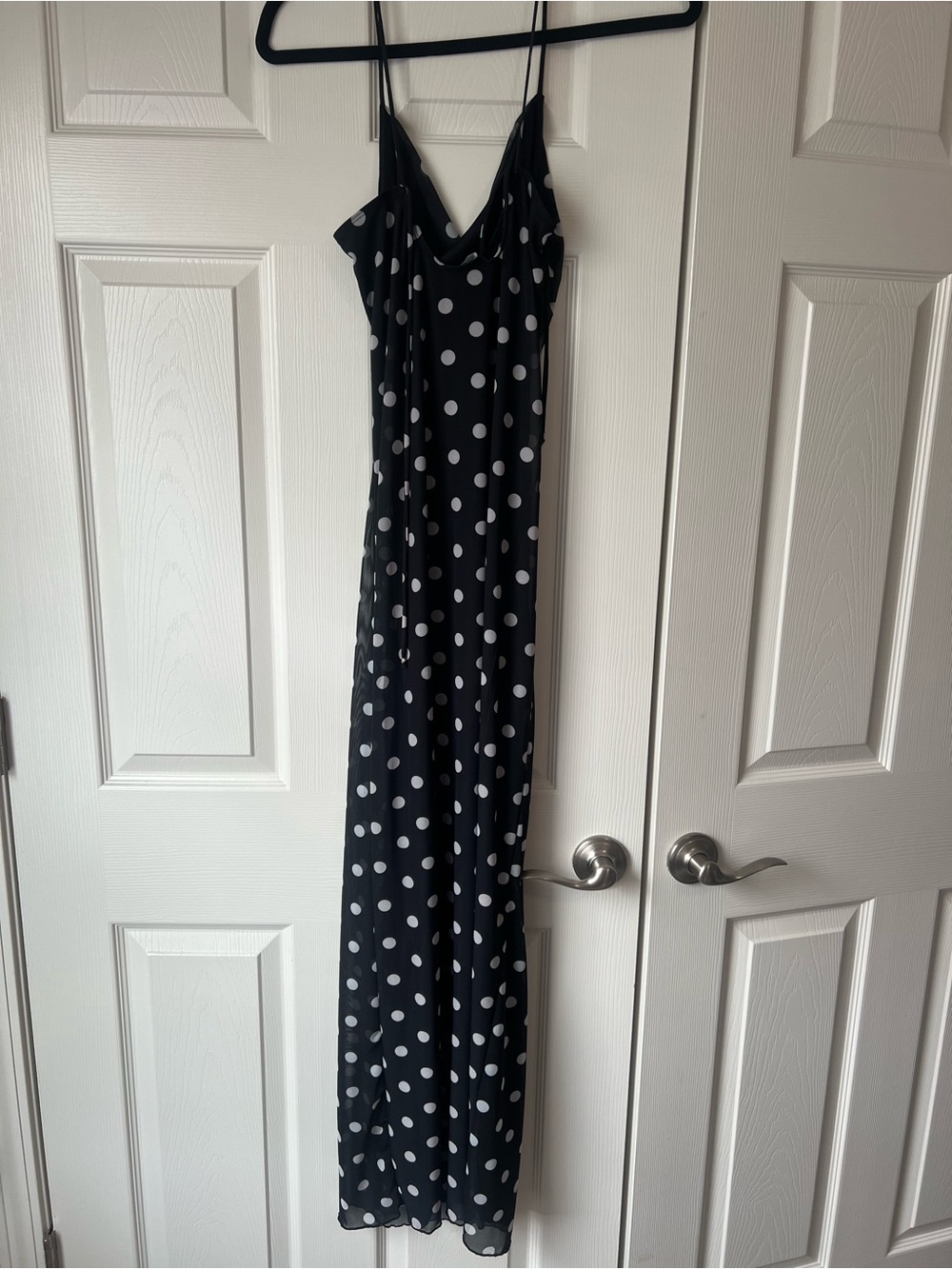 Fashion Nova Black and White Polka Dot Maxi Dress